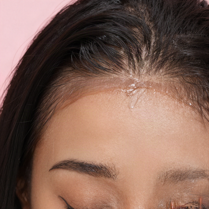 Close-up of a melted HD lace hairline with baby hairs